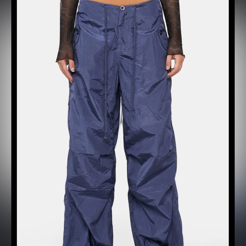 EDIKTED navy blue parachute nylon pants